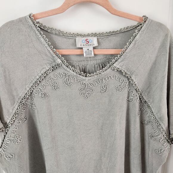 OSO Casuals Women's Grey Short Sleeve Top with Embroidery 1XL NWT - Picture 6 of 10